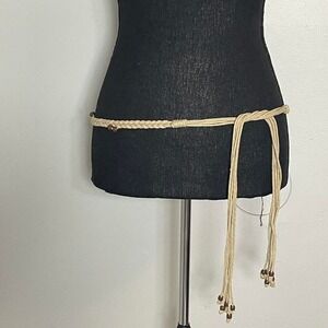light brown boho braided rope belt with brown beads and tassel ties